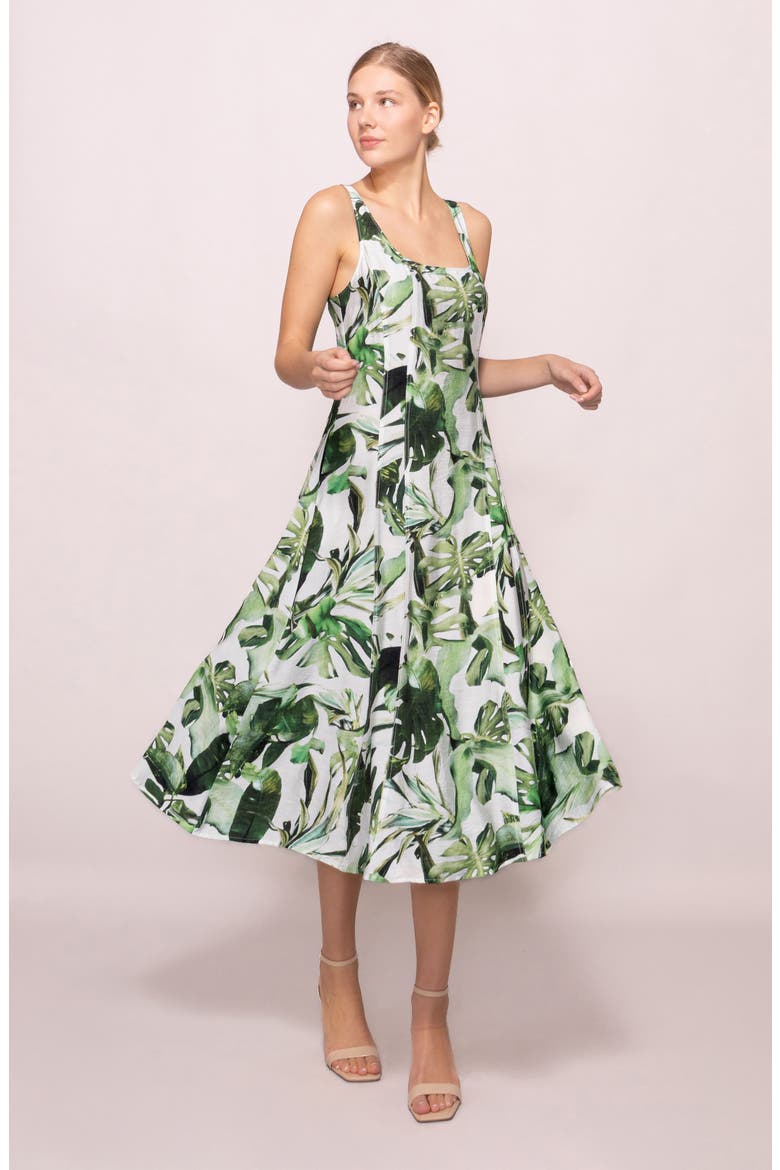 Fit & Flare Midi Sundress, Alternate, color, IVORY GREEN TROPICAL