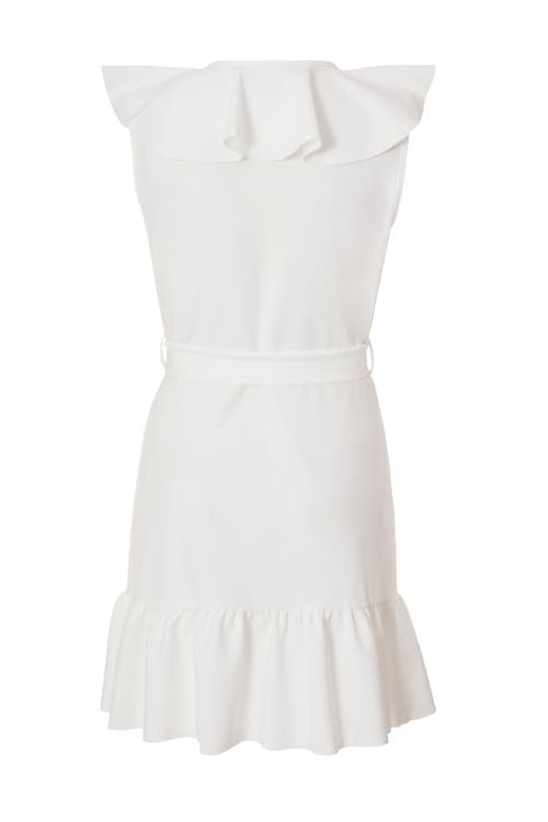 Quiz Scuba Crepe Frill Detail Wrap Dress In White