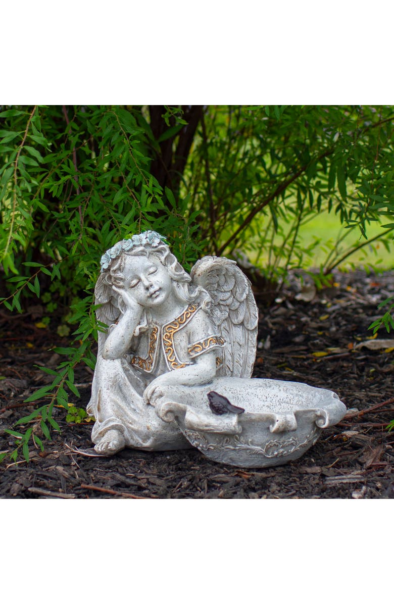 Northlight 12.25" Sitting Angel Bird Feeder Outdoor Garden Statue, Alternate, color, Gray