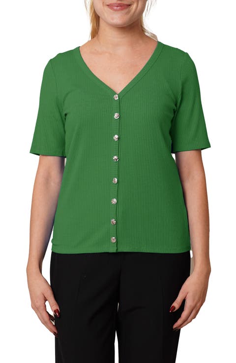 V-Neck Elbow Length Sleeve Cardigan