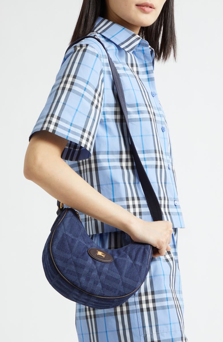 Burberry Horseshoe Denim Crossbody Bag, Alternate, color, Blue