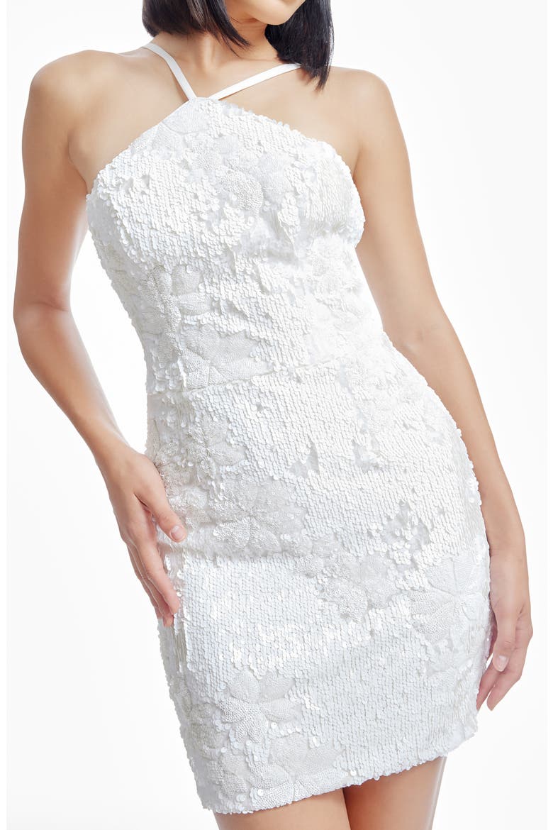 Victoria Sequin Floral Cocktail Minidress, Alternate, color, WHITE