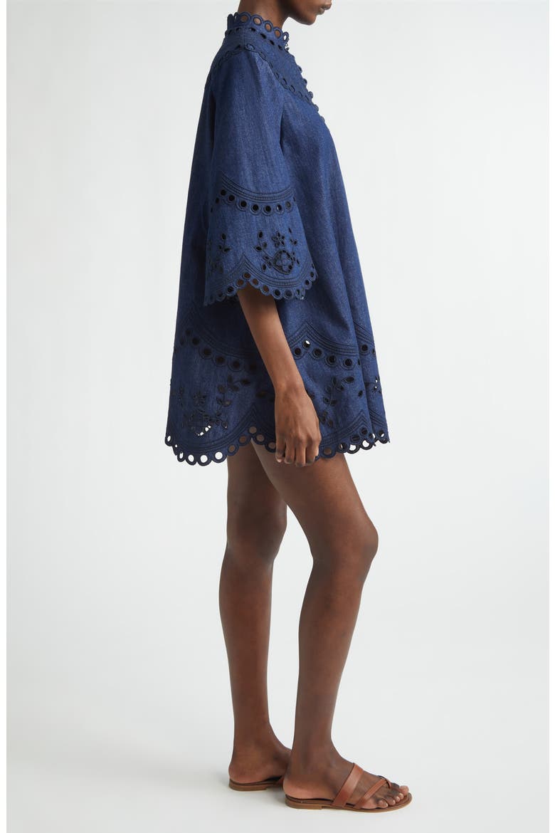 Mohan Broderie Anglaise Trim Denim Minidress, Alternate, color, INK