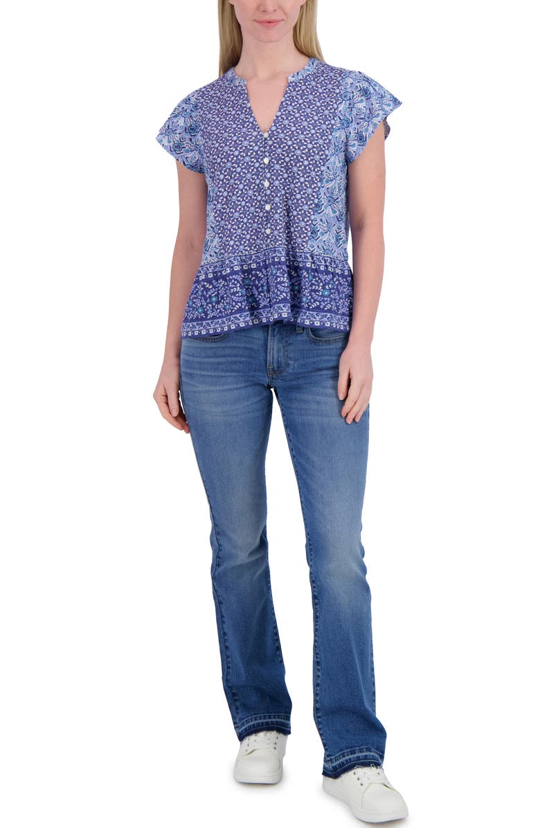 Lucky Brand Mix Print Flutter Sleeve Top, Alternate, color, Navy Combo