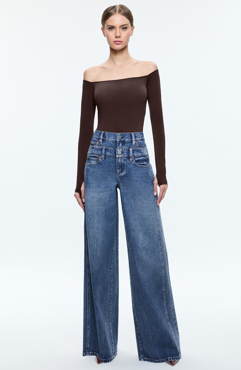 Alice + Olivia Double Waistband Wide Leg Jeans, Alternate, color, 