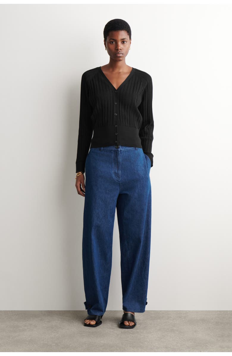 COS Pointelle-Knit Cotton Cardigan, Alternate, color, Black