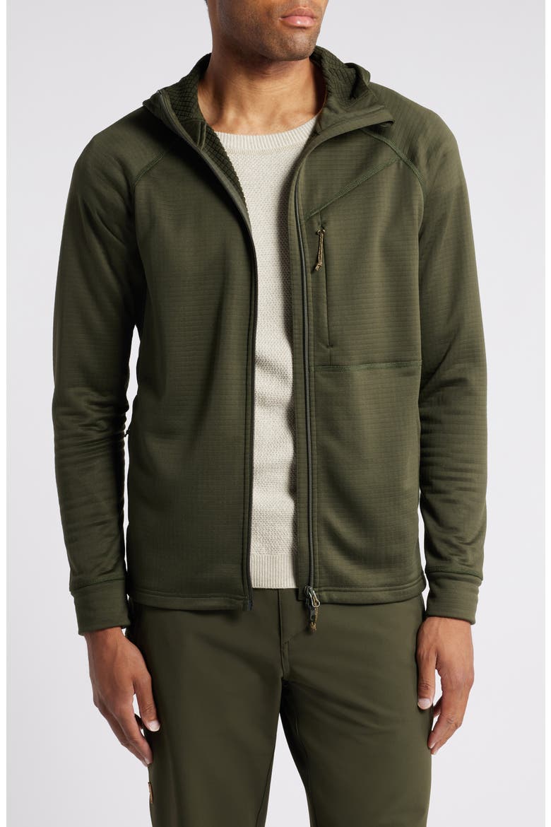 Abisko Grid Fleece Hoodie, Main, color, DEEP FOREST