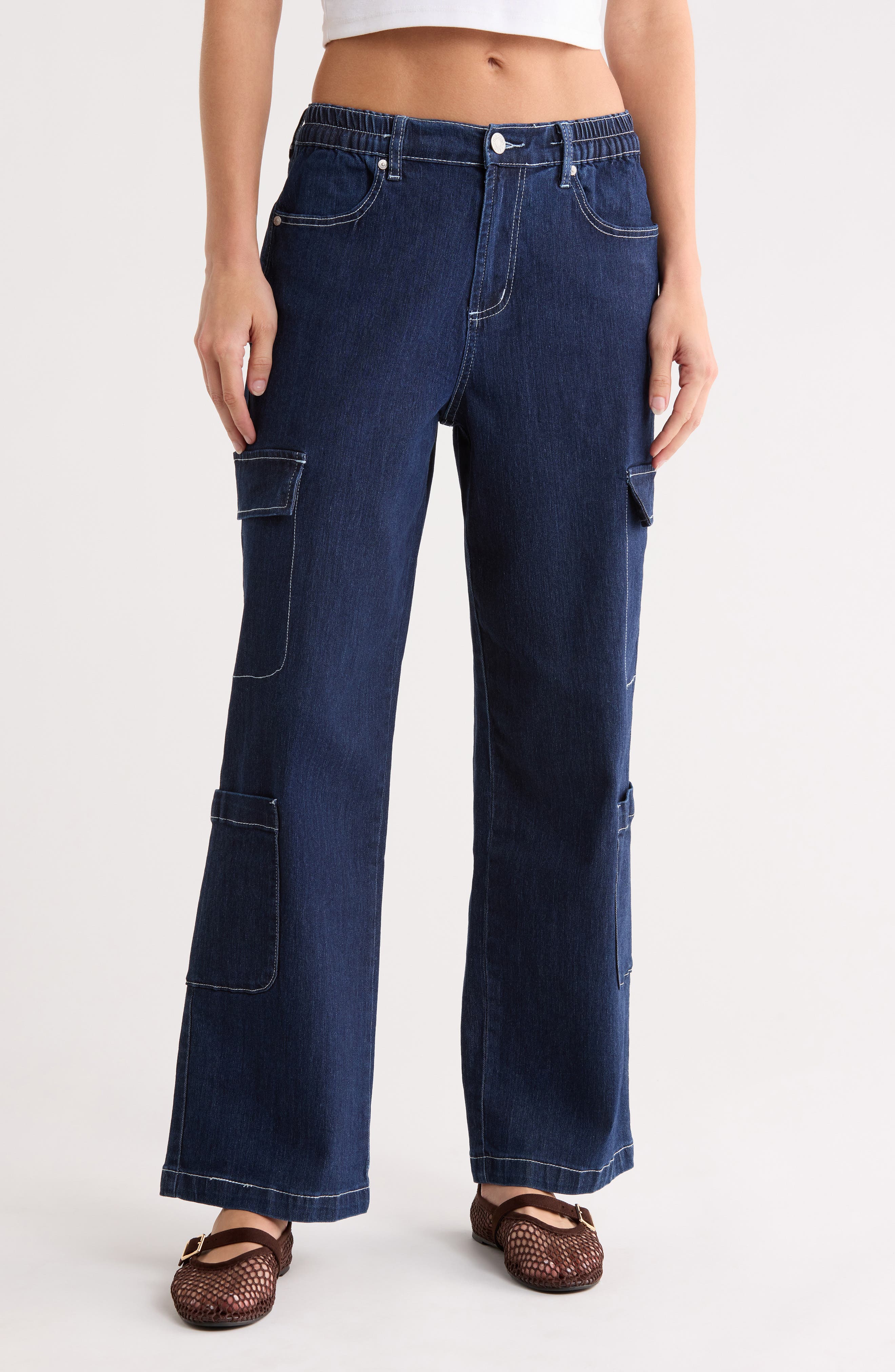 Madden Girl High Waist Wide Leg Cargo Jeans