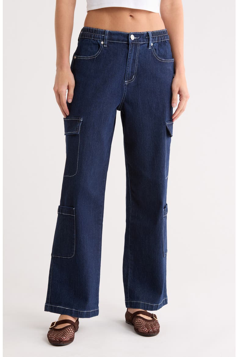 High Waist Wide Leg Cargo Jeans, Main, color, DARK RINSE