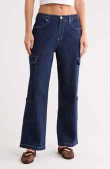 Madden Girl High Waist Wide Leg Cargo Jeans