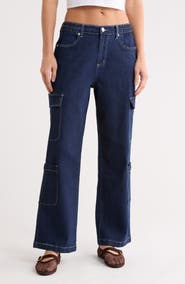 Madden Girl High Waist Wide Leg Cargo Jeans