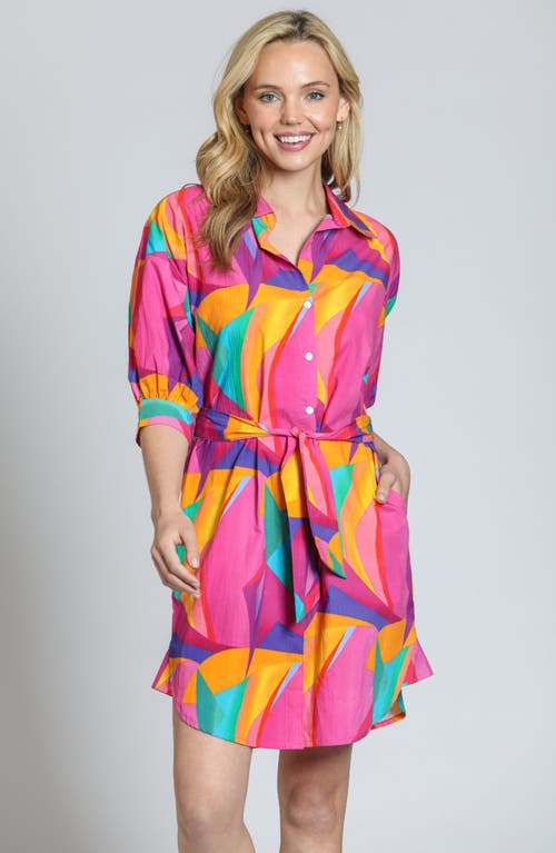 Apny Print Cotton Belted Shirtdress In Multi