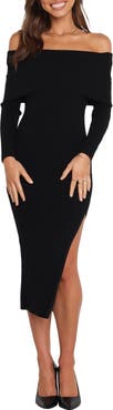 Petal & Pup Yara Ribbed Off the Shoulder Long Sleeve Sweater Dress