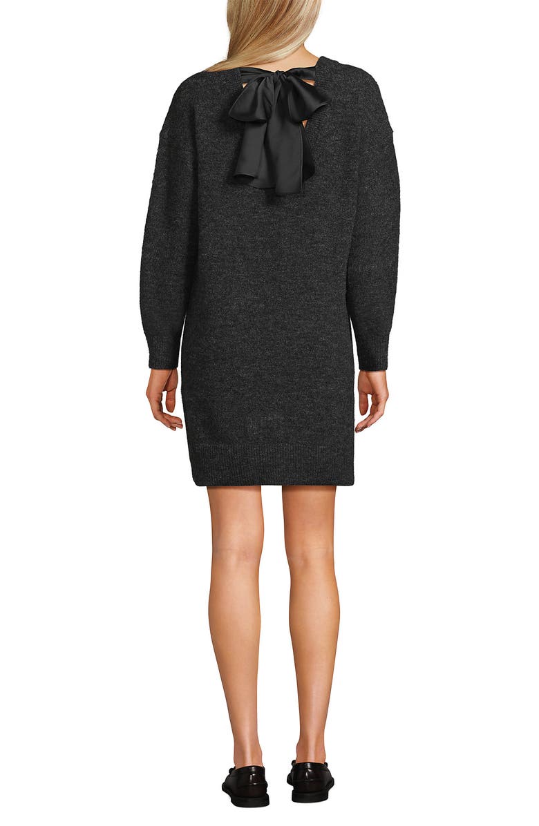 Lands' End Fuzzy Bow Back Mini Sweater Dress, Alternate, color, Dark Charcoal Heather