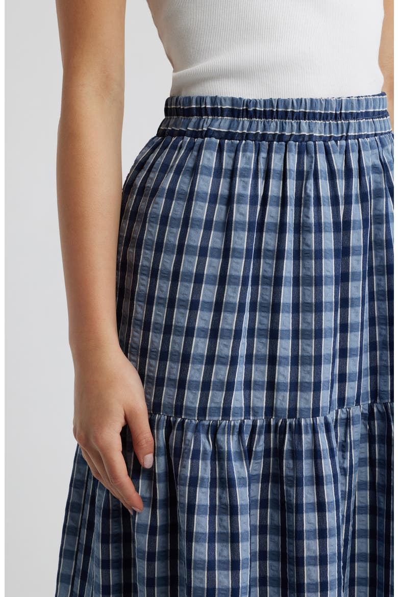 Rockwell Check Tiered Midi Skirt, Alternate, color, NAVY CHECK