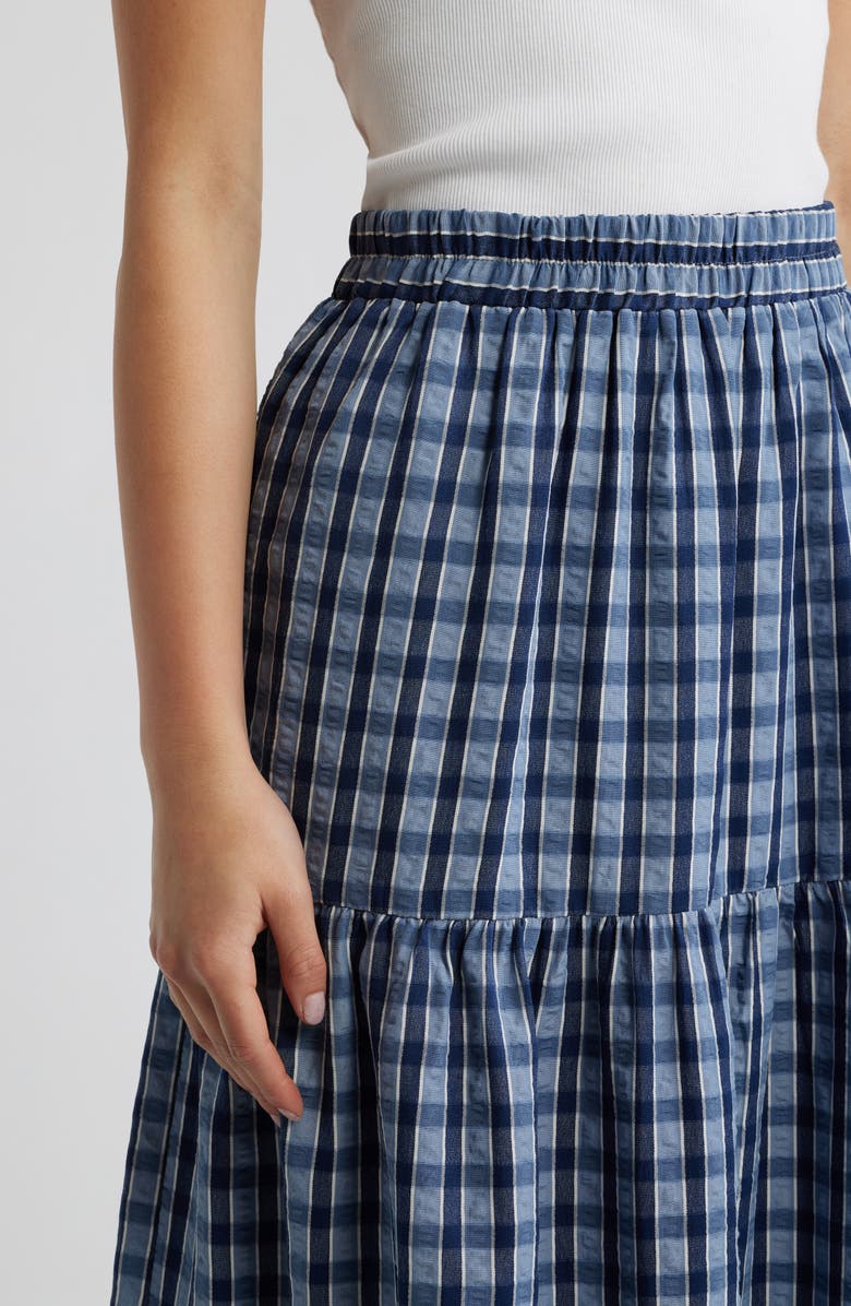 Princess Polly Rockwell Check Tiered Midi Skirt, Alternate, color, Navy Check
