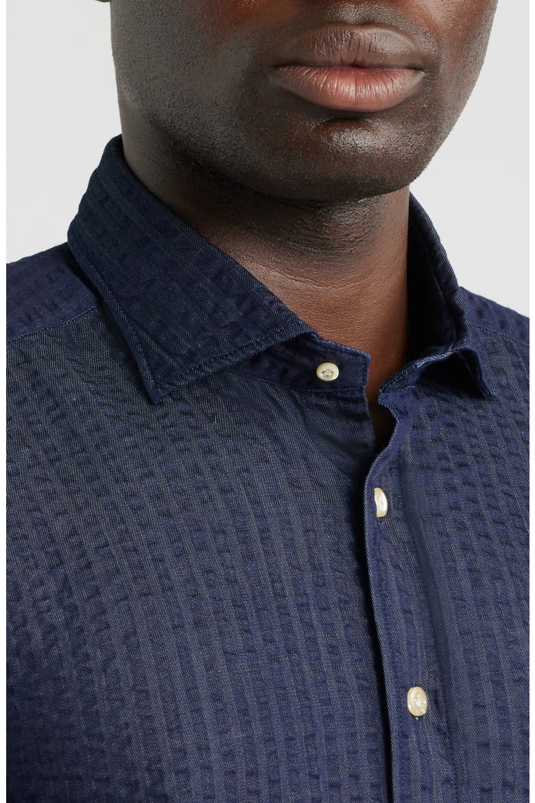 Crinkle Stripe Cotton Denim Button-Up Shirt, Alternate, color, NAVY