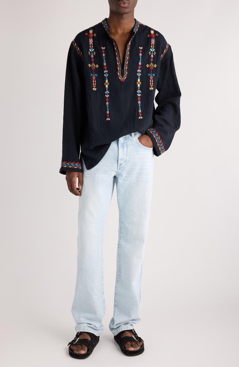 Isabel Marant Zakaria Embroidered Cotton Gauze Shirt, Alternate, color, 