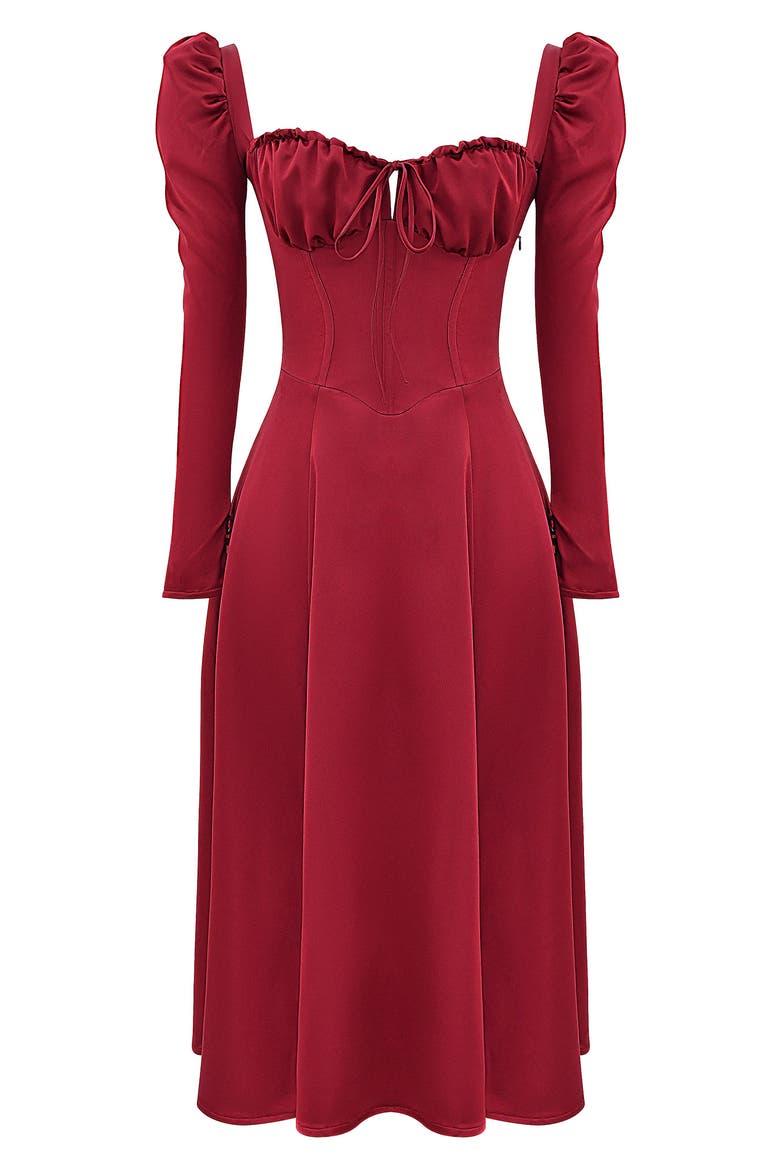 Sebille Long Sleeve Corset Midi Cocktail Dress, Alternate, color, BLOOD RED