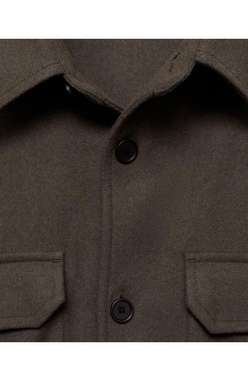 Mango Wool Blend Flannel Overshirt In Khaki Brown