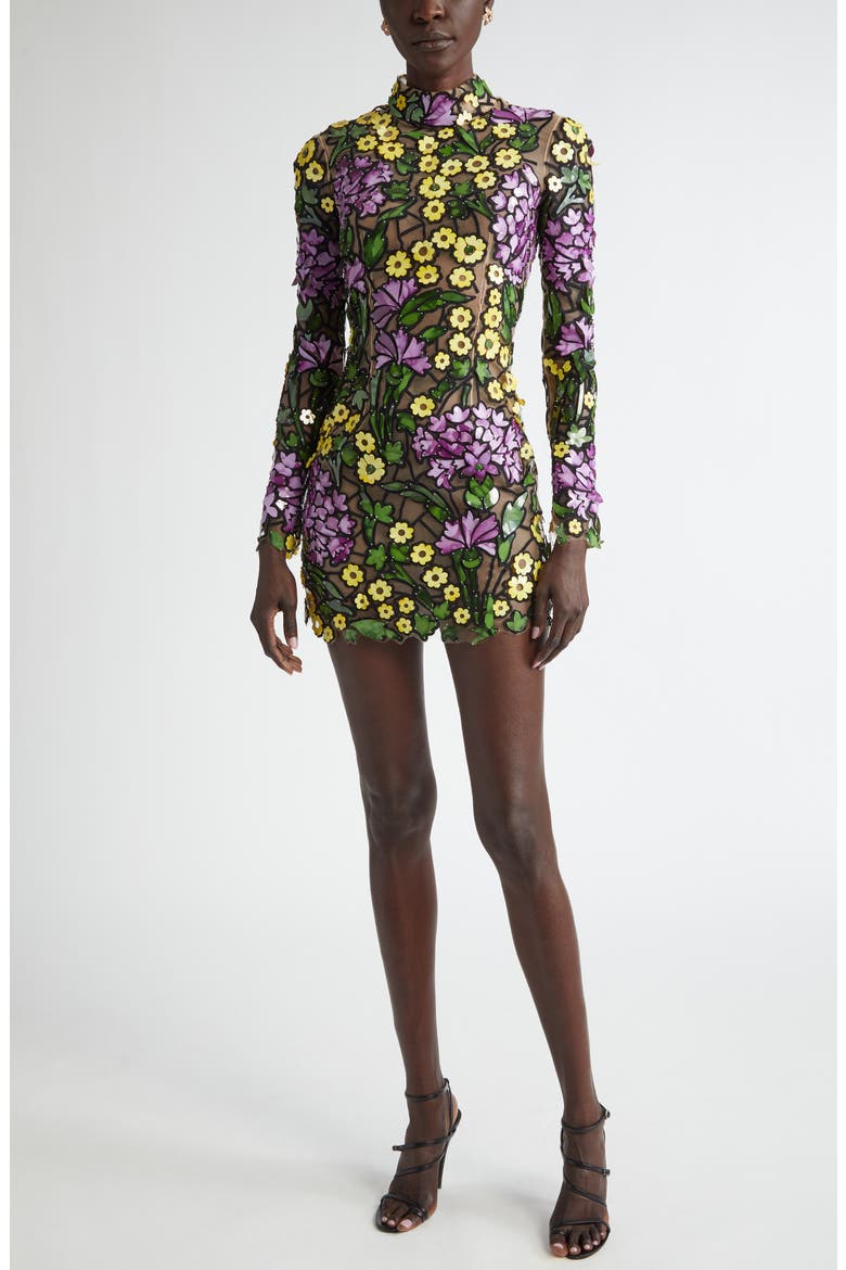 Art Nouveau Floral Long Sleeve Cocktail Dress, Main, color, YELLOW