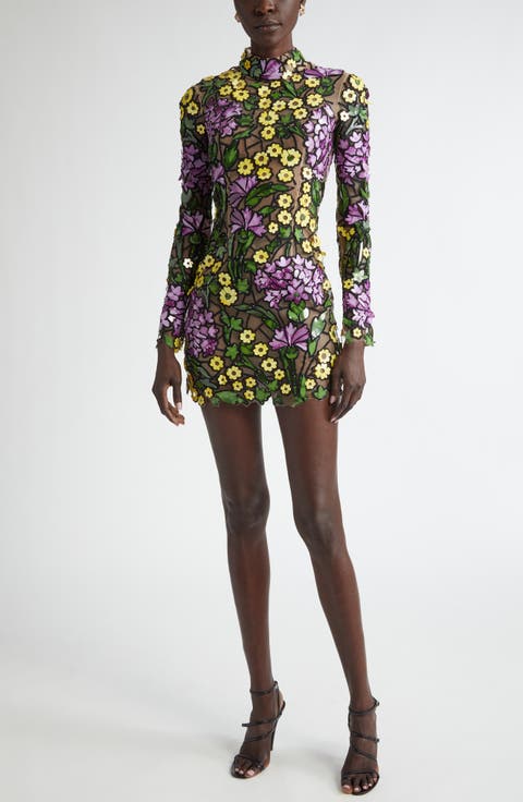 Art Nouveau Floral Long Sleeve Cocktail Dress
