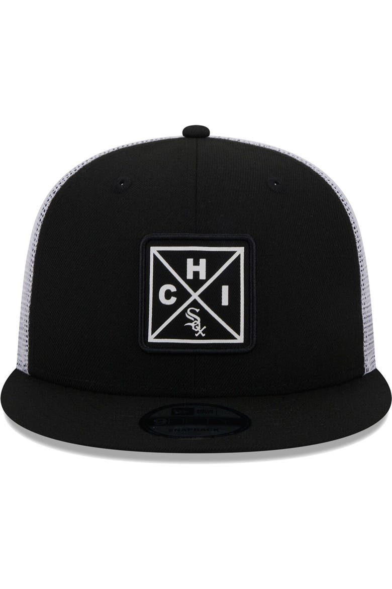 Men's New Era Black Chicago White Sox Vert Squared Trucker 9FIFTY Snapback Hat, Alternate, color, Black