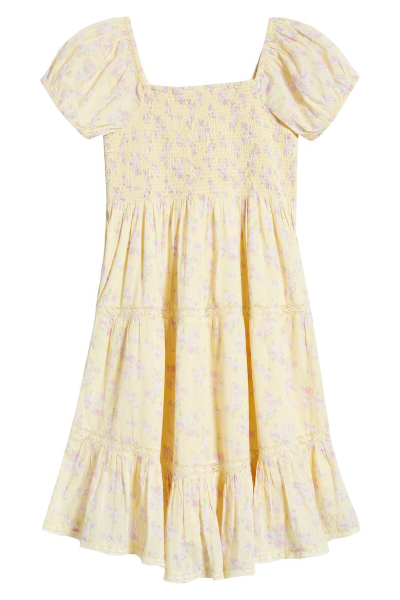 Kids' Muriella Floral Smocked Dress, Alternate, color, LEMON SPRITZ