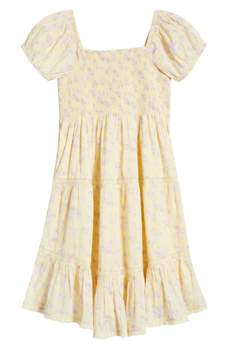 LoveShackFancy Kids' Muriella Floral Smocked Dress, Alternate, color, Lemon Spritz