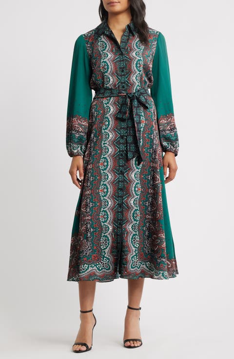Print Long Sleeve Shirtdress