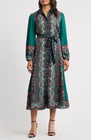 Julia Jordan Print Long Sleeve Shirtdress