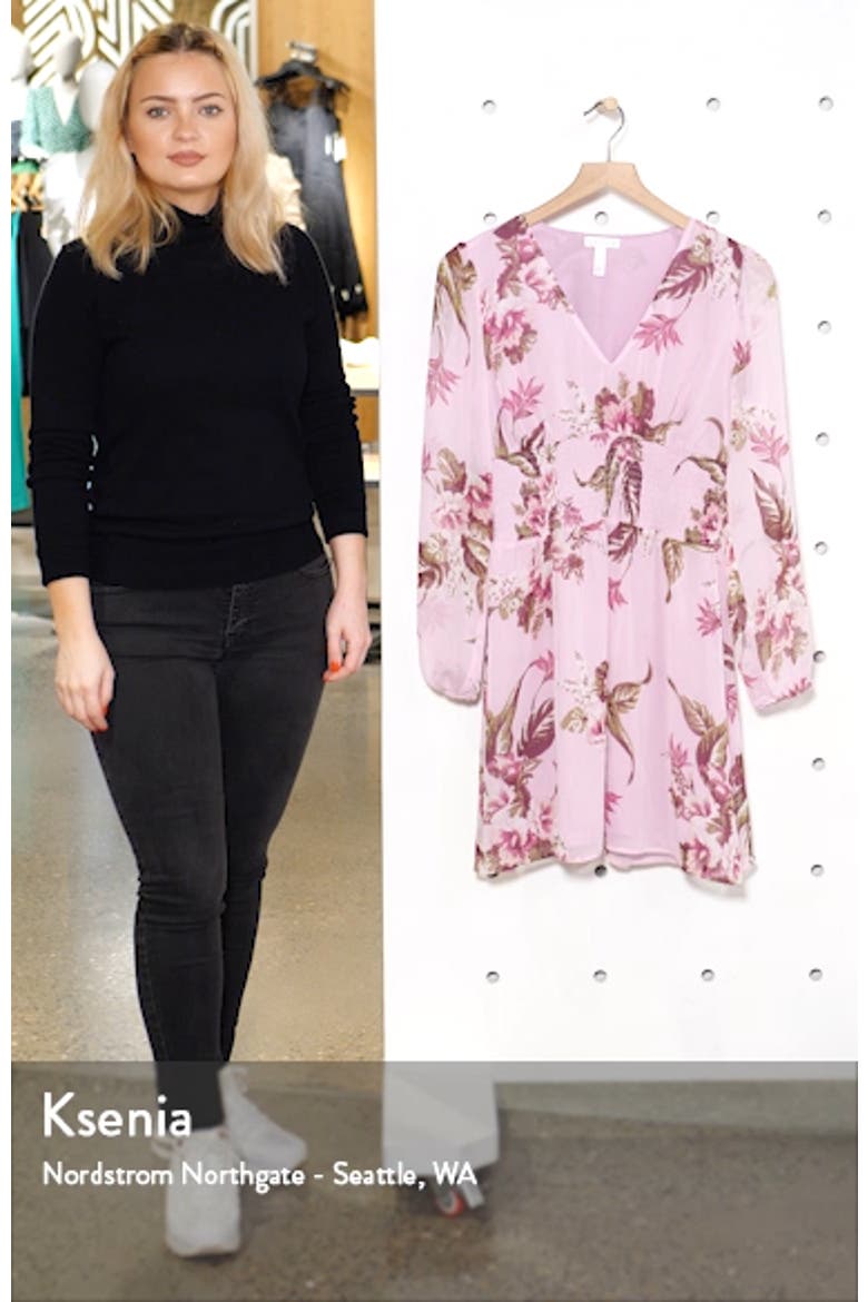 Smocked Waist Floral Print Long Sleeve Minidress video