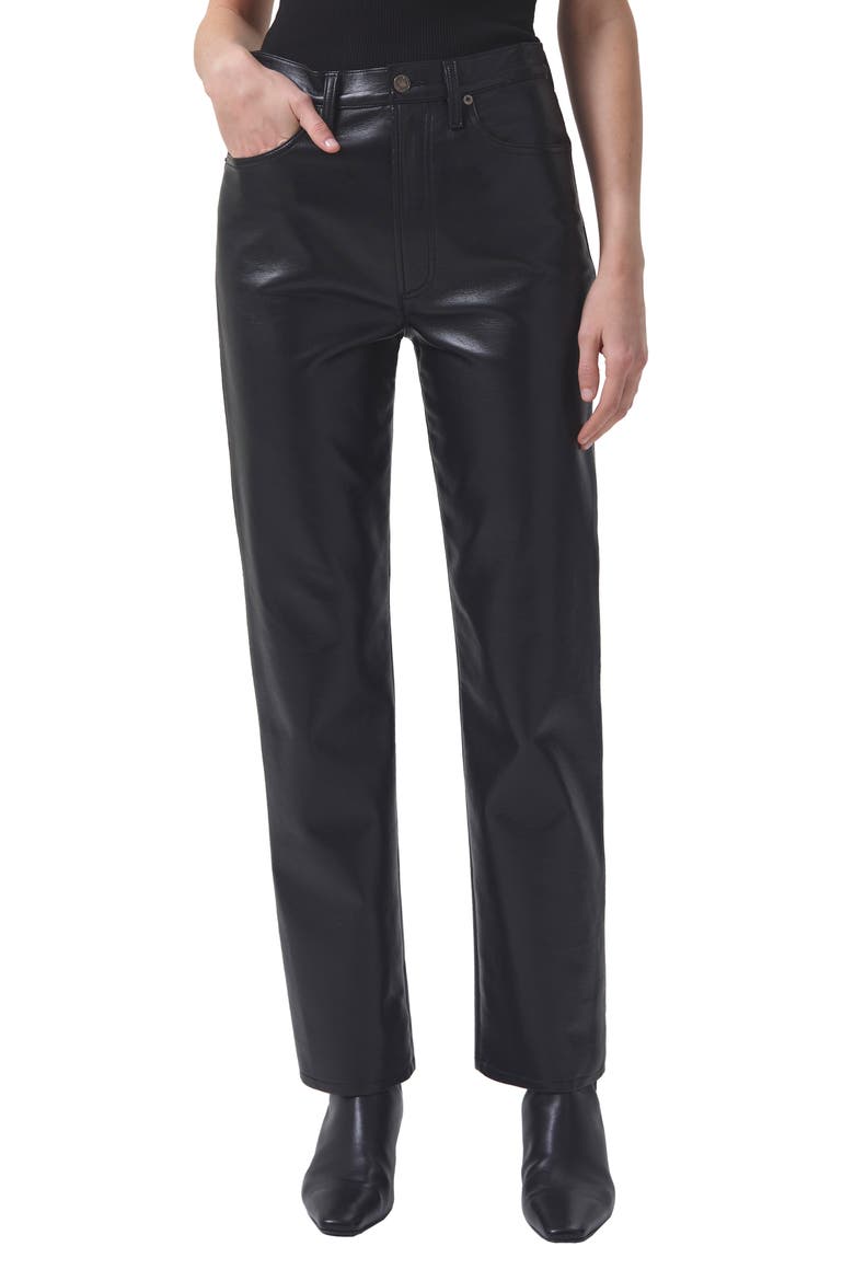 '90s Pinch Waist Recycled Leather High Waist Pants, Main, color, SHADOW