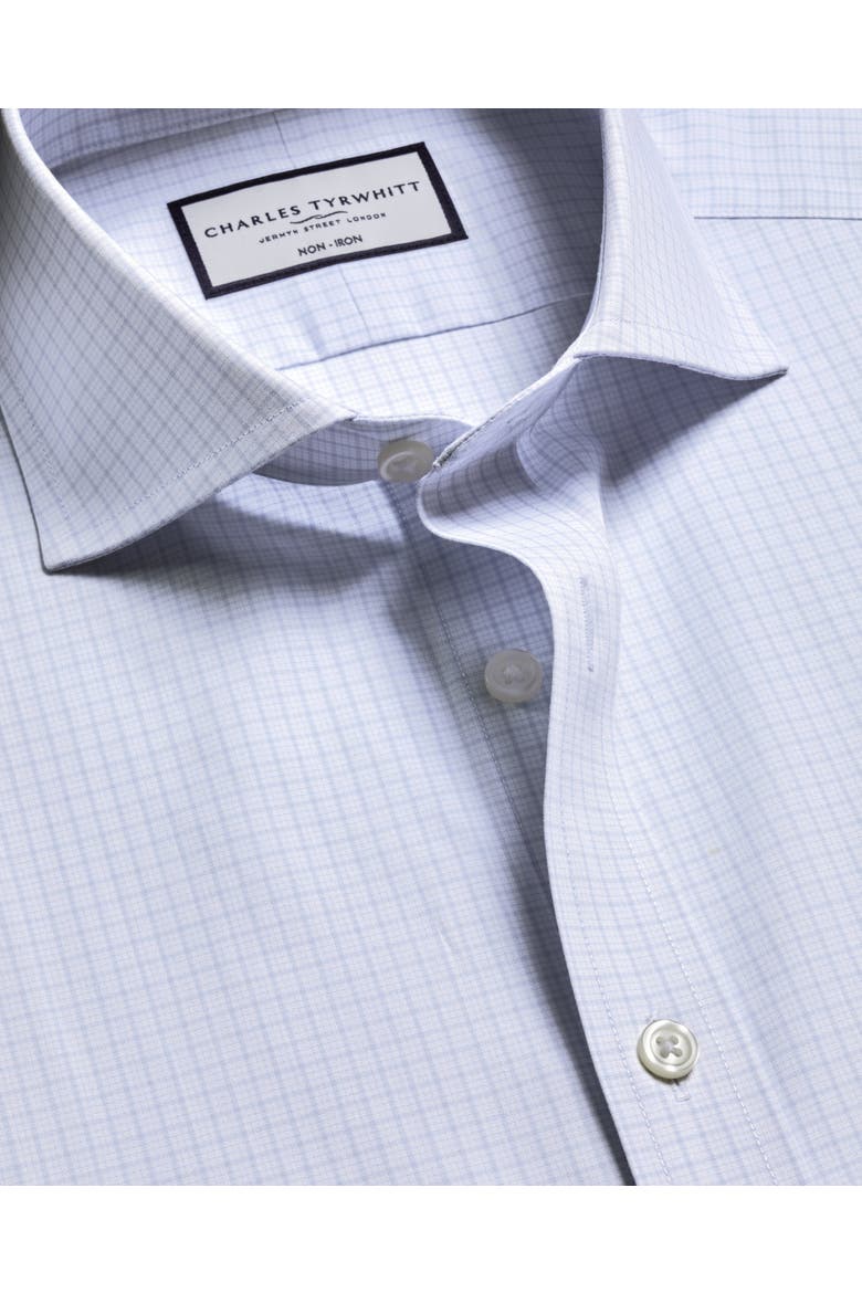 Non-Iron Stretch Poplin Check Shirt, Alternate, color, Cornflower Blue