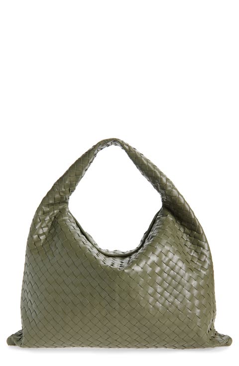 Large Hop Intrecciato Leather Hobo Bag