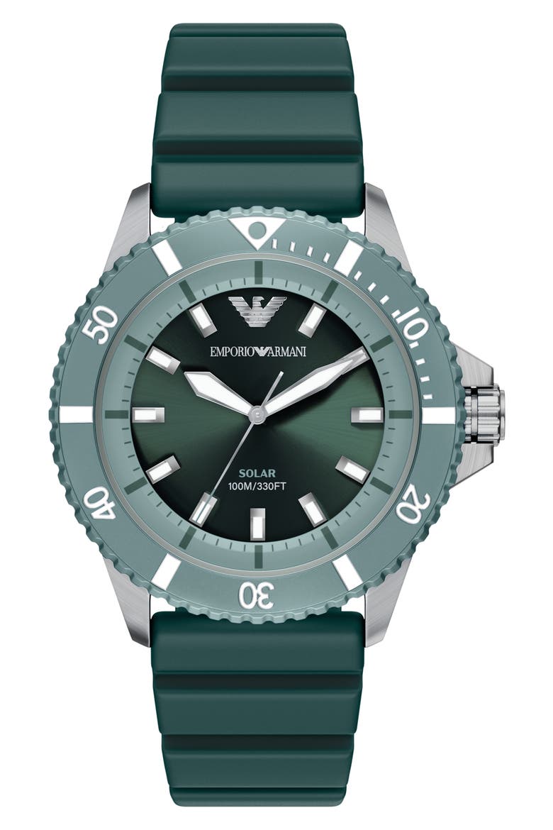World Explorer Solar Silicone Strap Watch, 42mm, Main, color, GREEN