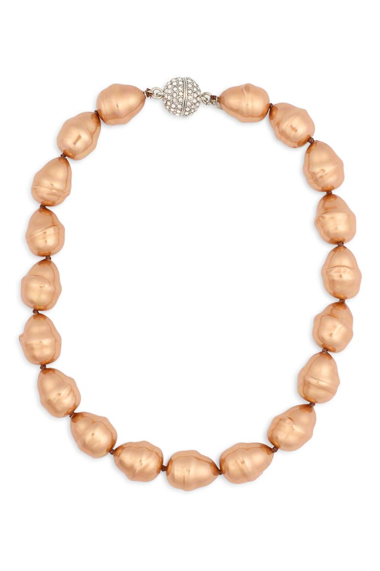 Baroque Faux Pearl & Pavé Ball Necklace, Main, color, GOLD PEARL