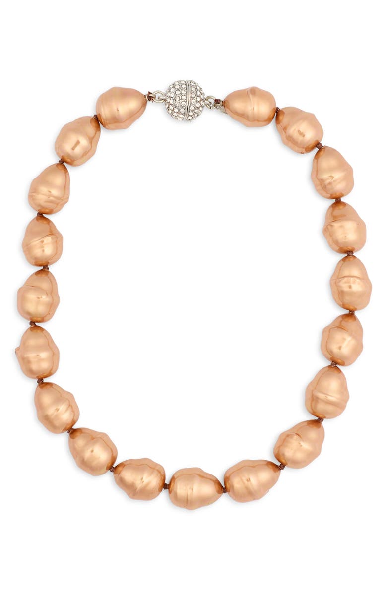 Kenneth Jay Lane Baroque Faux Pearl & Pavé Ball Necklace, Main, color, Gold Pearl