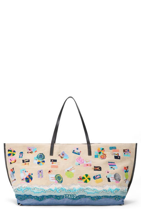 Large Christos Beaded & Embroidered Jute Tote