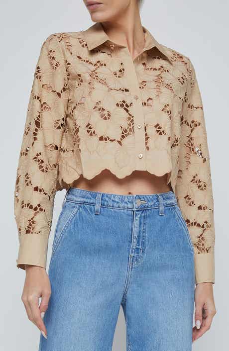 L'AGENCE Seychelle Cutwork Crop Shirt