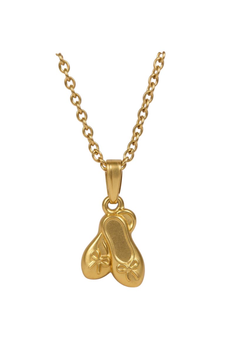 Mia Belle Girls 14k Gold Ballet Slippers Pendant Necklace, Main, color, Metallic Gold