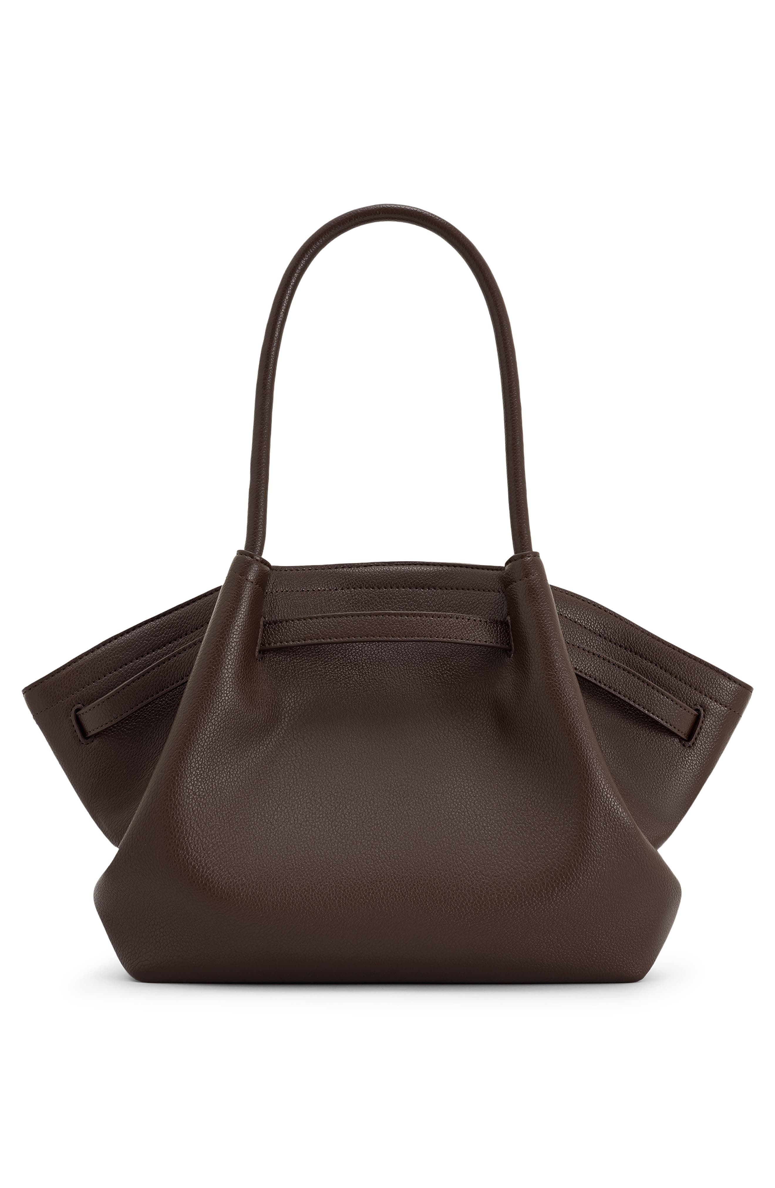 Medium Hana Faux Leather Tote, Alternate, color, DARK BROWN
