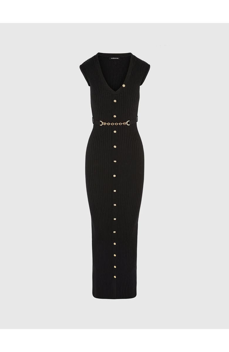Manière De Voir Helene Knitted Midaxi Dress with Belt, Alternate, color, Black