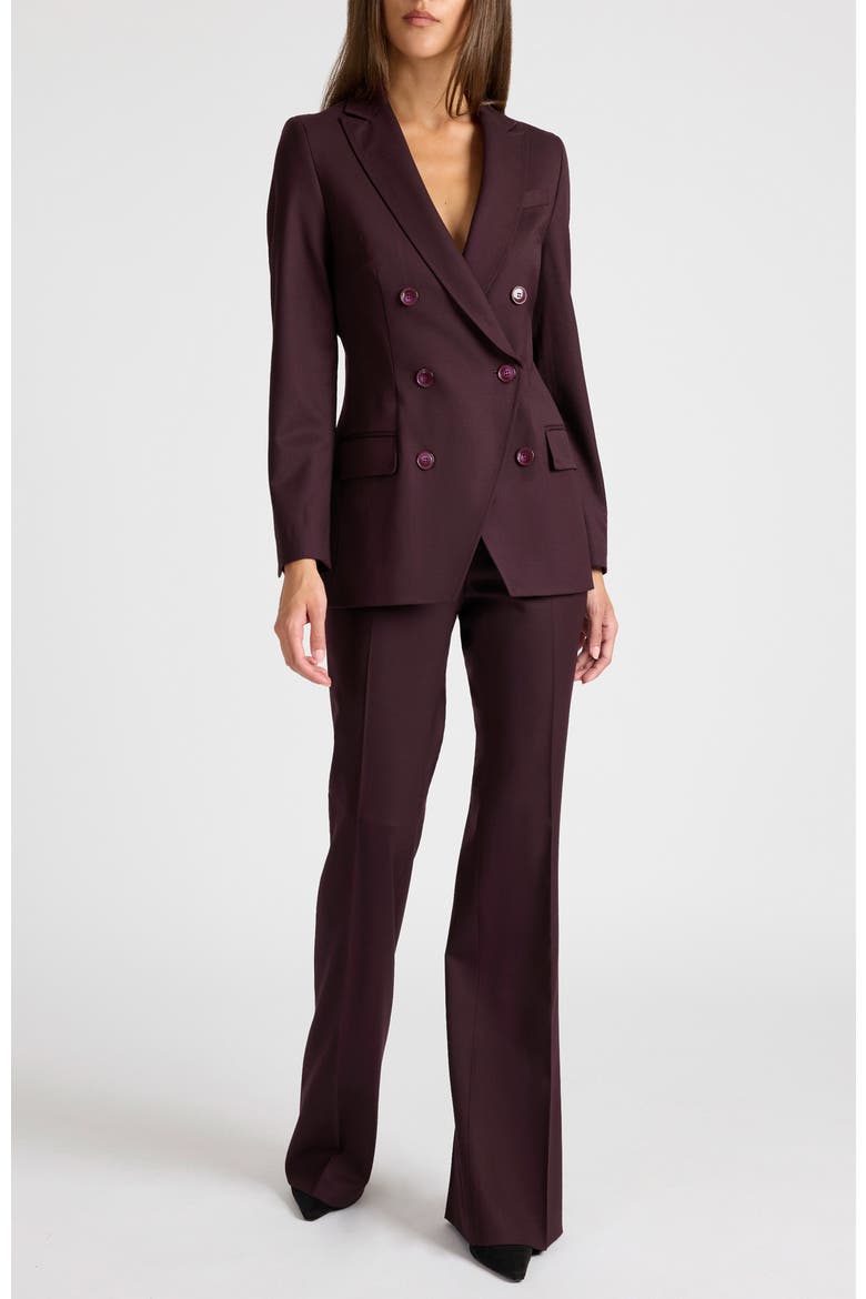 Paco Double-Breasted Six-Button Jacket in Wool Stretch, Alternate, color, RAISIN