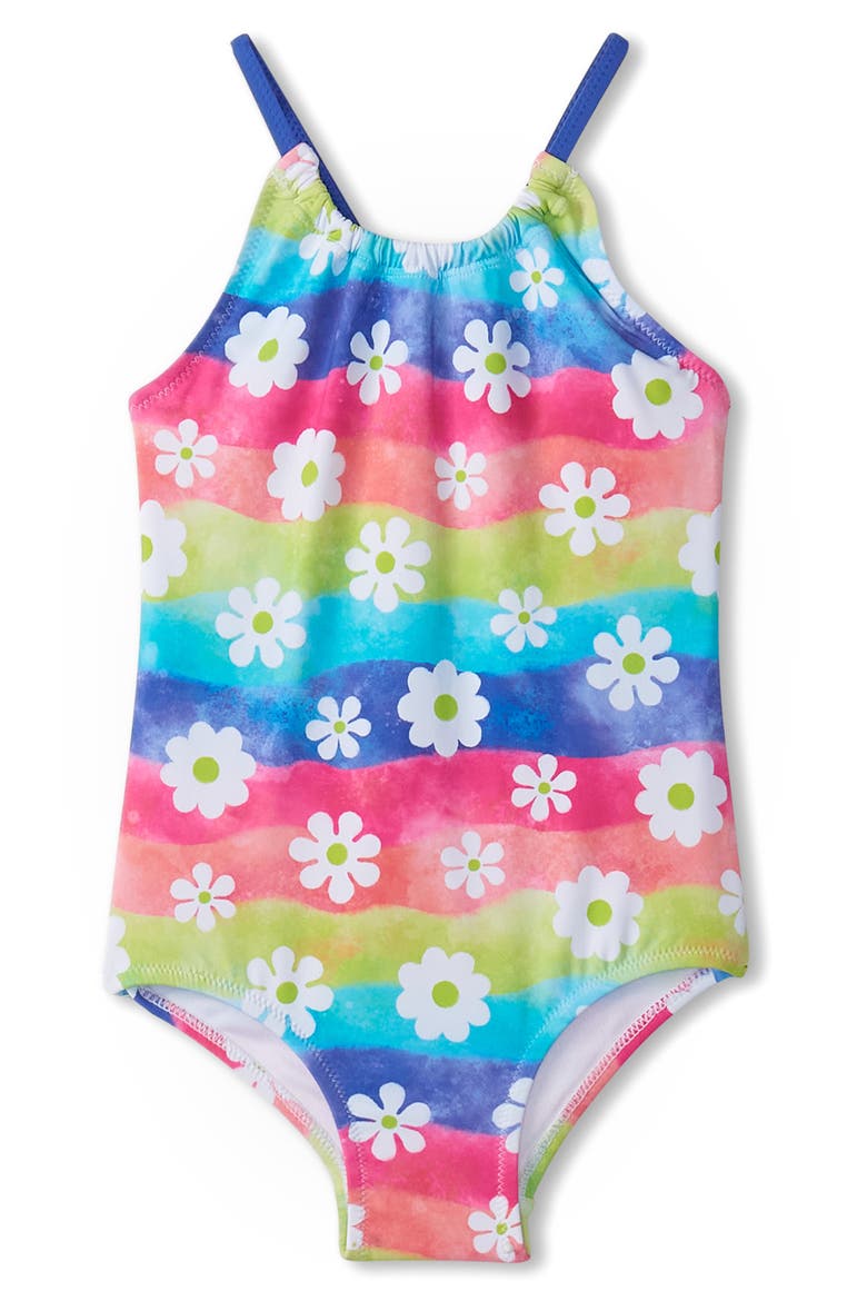 Kids' Rainbow Flower One-Piece Swimsuit, Main, color, WHITE