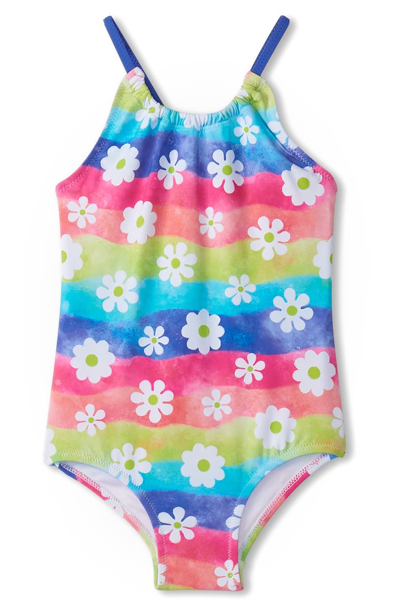 Hatley Kids' Rainbow Flower One-Piece Swimsuit, Main, color, 