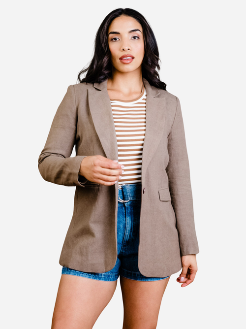 Able Heather Linen Blazer In Driftwood