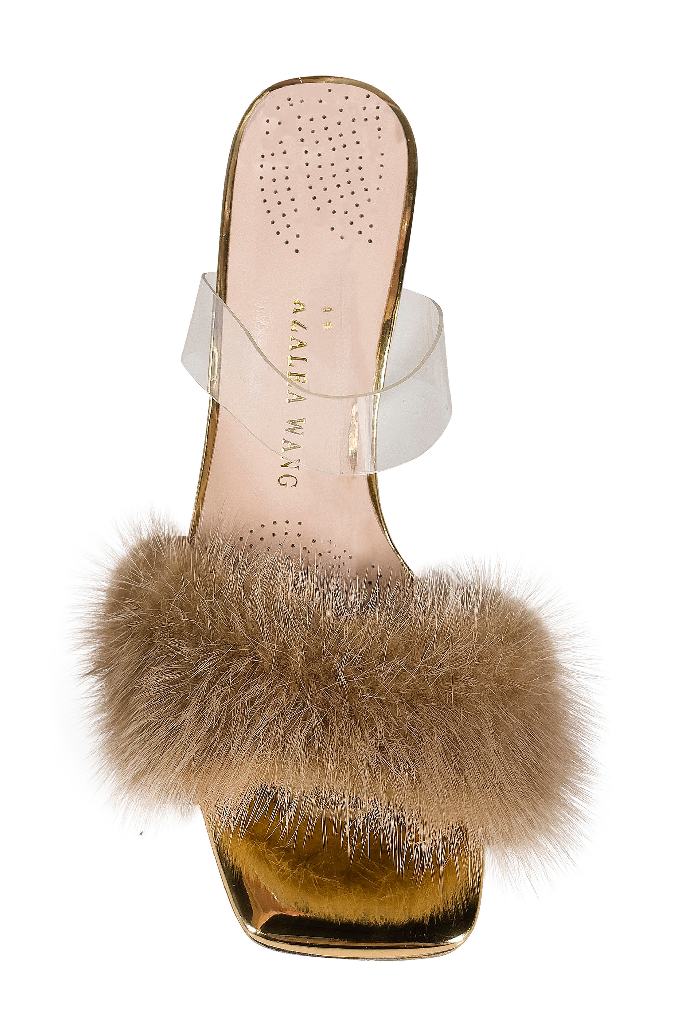 Foxy Faux Fur Sandal, Alternate, color, GOLD