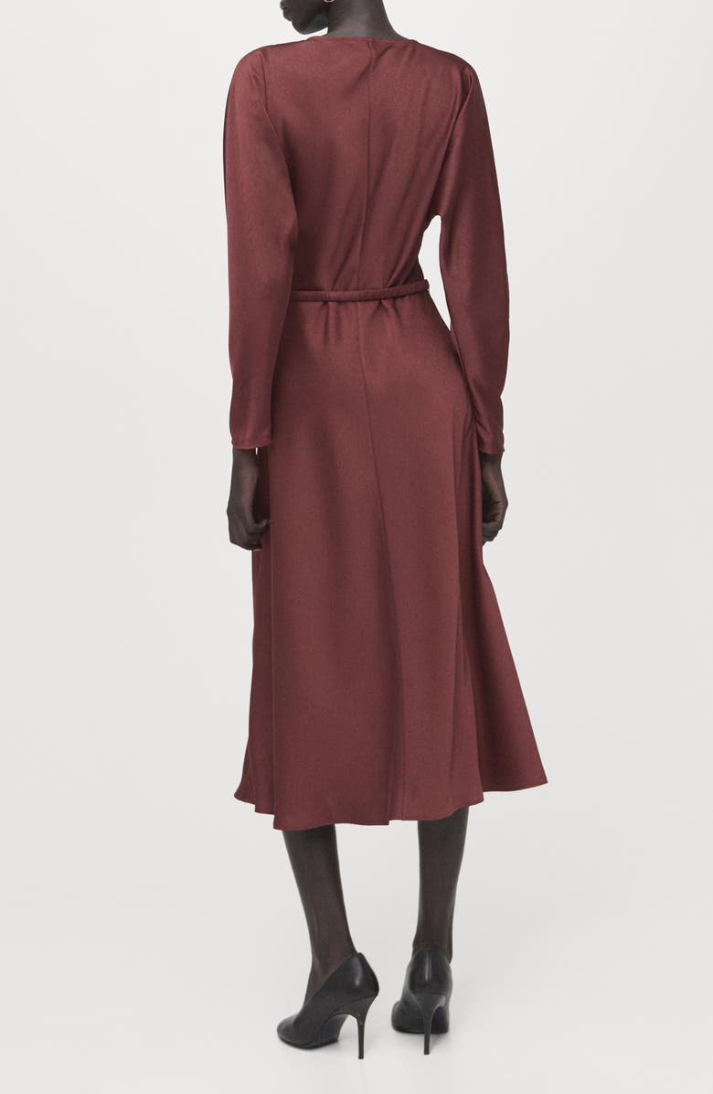 MANGO Long Sleeve Satin Midi Dress, Alternate, color, Maroon