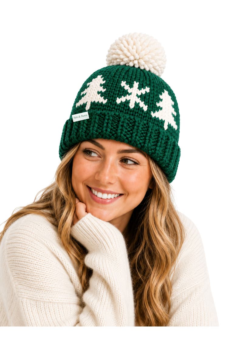 Adult Evergreen Bobble Hat, Alternate, color, Green/White